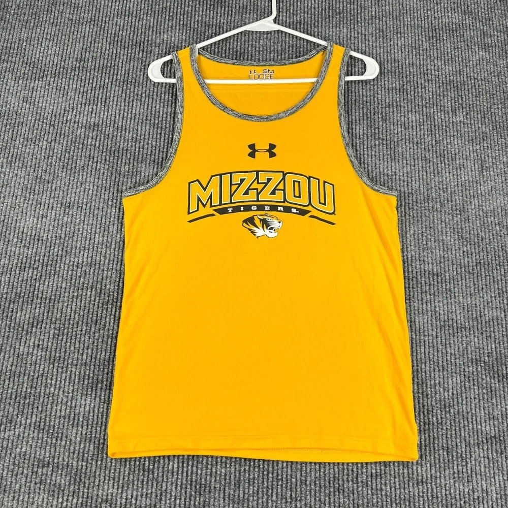 Missouri Tigers Mizzou Tank Top Shirt Mens Small Yellow Under Armour Loose Fit